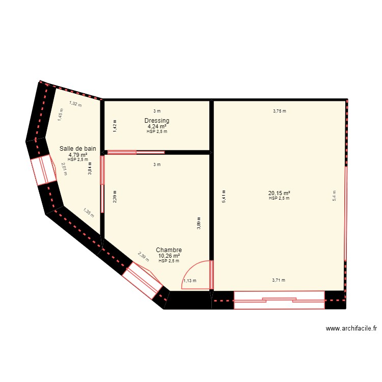 plan extension vide. Plan de 4 pièces et 39 m2
