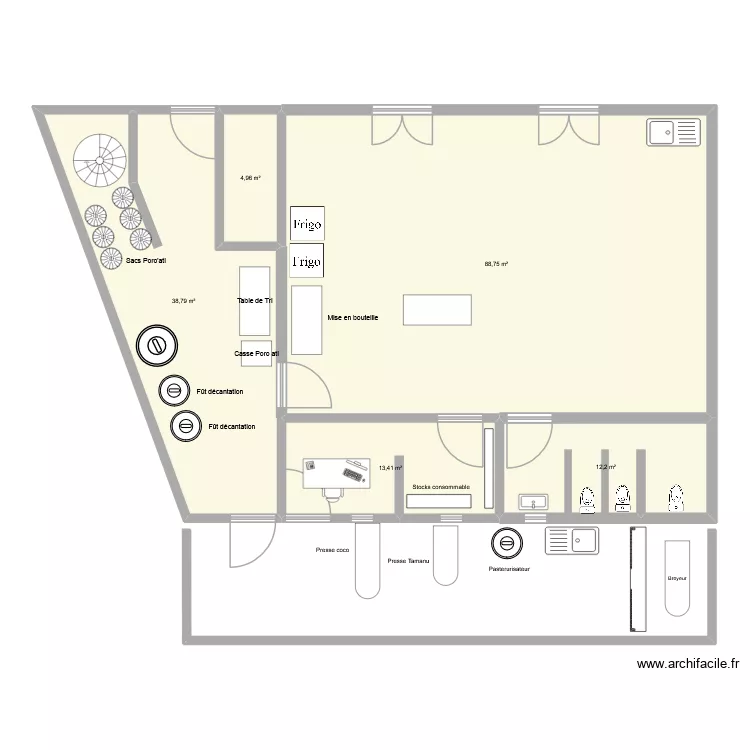 Plan restaurant. Plan de 5  et 158 m²