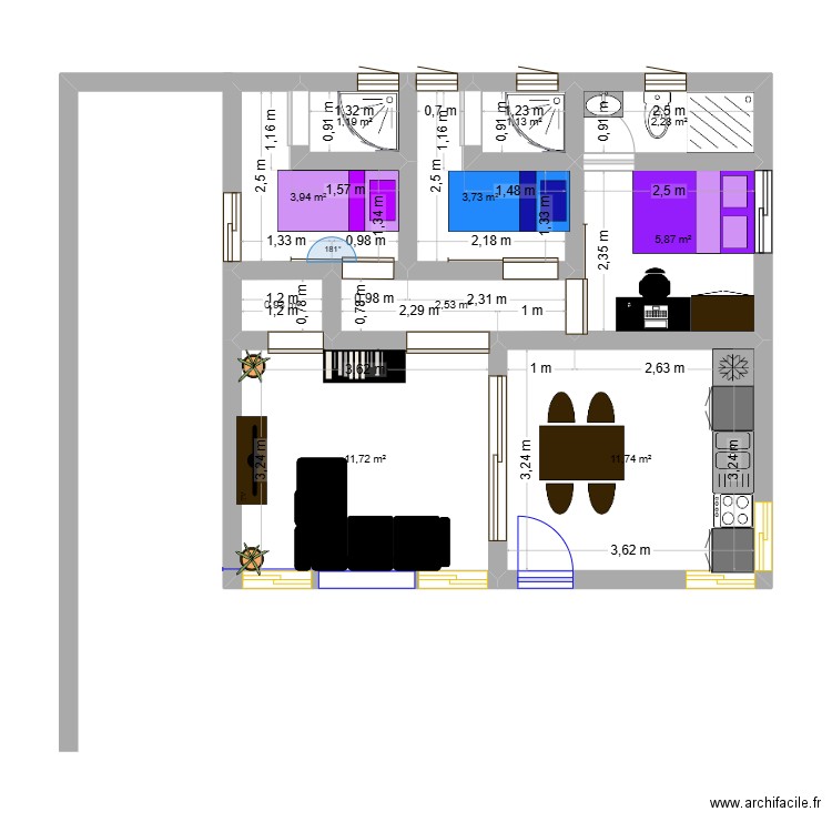Appartement contournement. Présentation. Plan de 10 pièces et 45 m2
