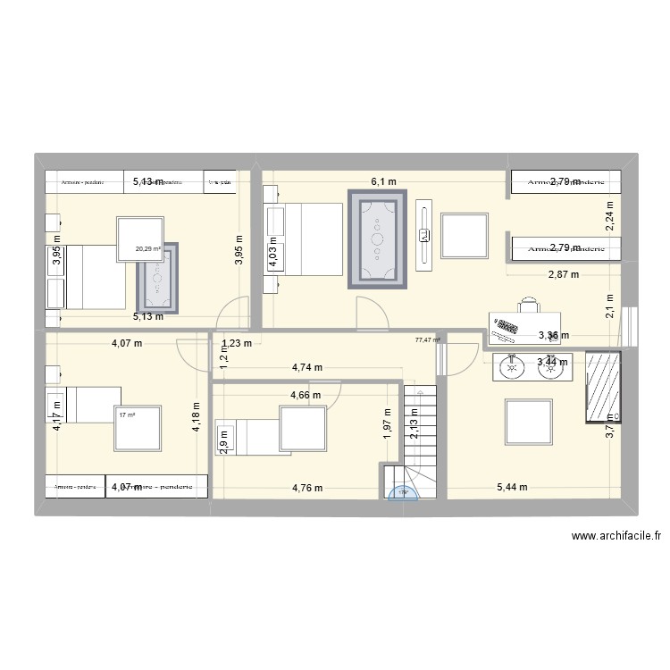 etage. Plan de 3 pièces et 115 m2