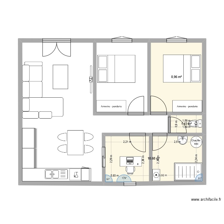 maison vaiti. Plan de 3 pièces et 21 m2