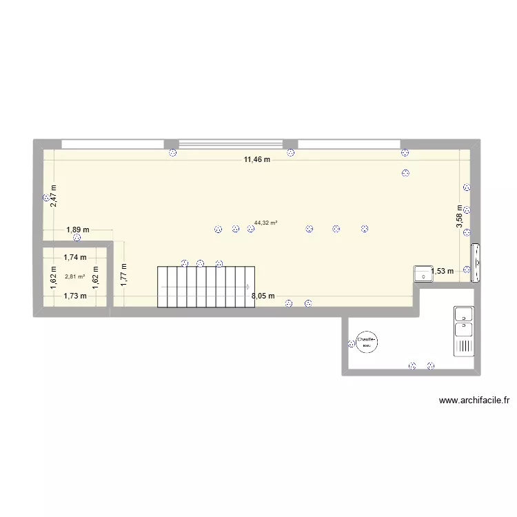 local. Plan de 3  et 75 m²