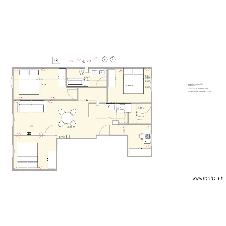 VF paris 18 zoom cuisine. Plan de 5 pièces et 69 m2