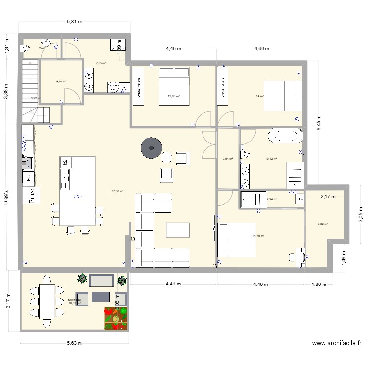 maison Mentho. Plan de 13 pièces et 179 m2