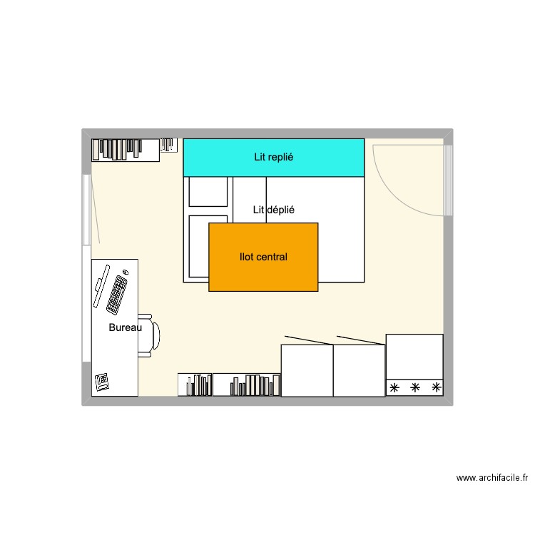 Bureau. Plan de 1 pièce et 12 m2