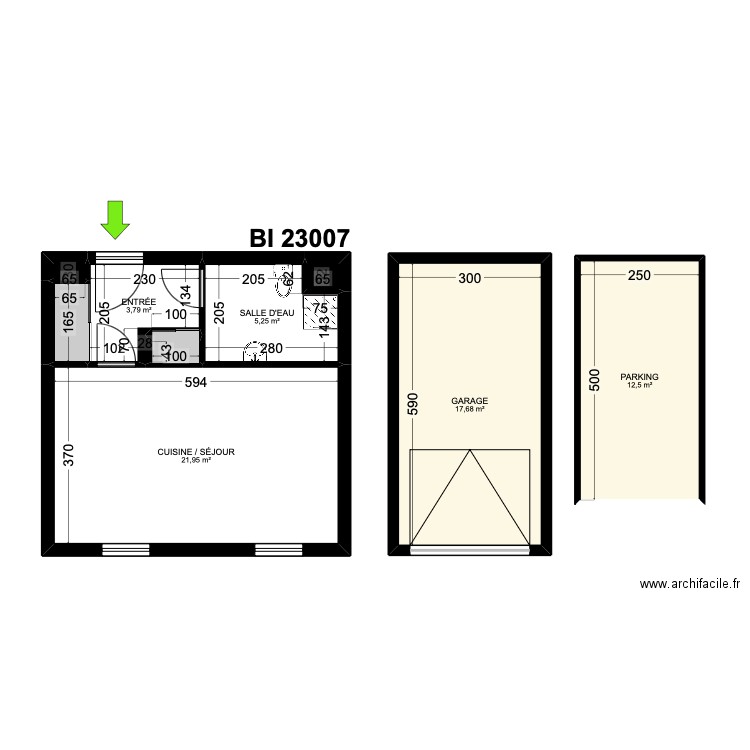 BI 23007. Plan de 9 pièces et 63 m2