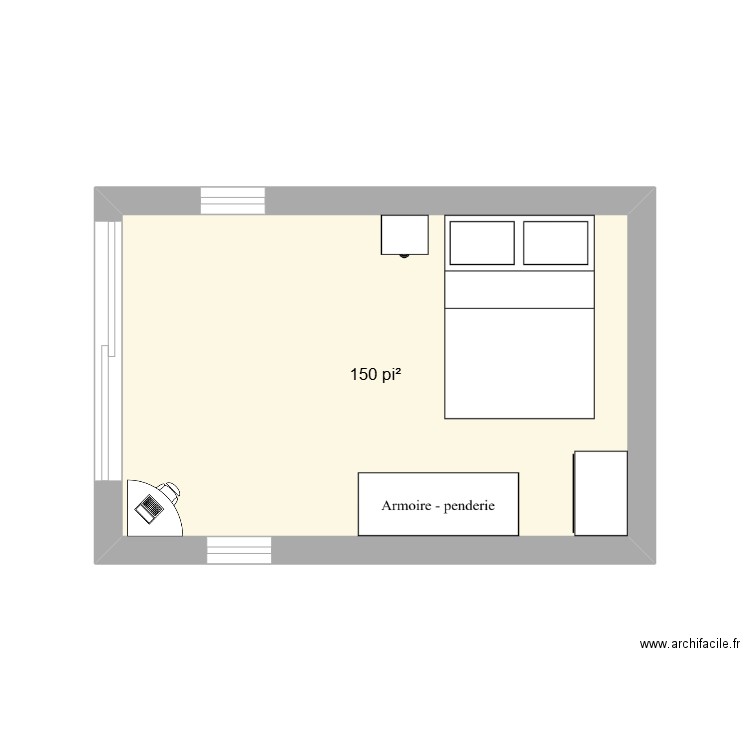 chambre. Plan de 1 pièce et 14 m2