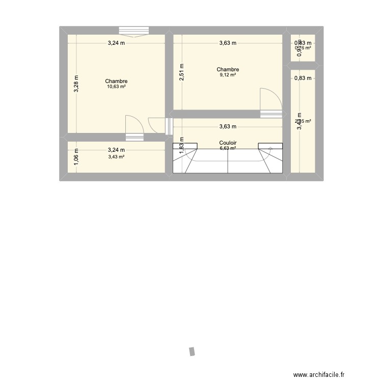 1er étage maison. Plan de 6 pièces et 33 m2