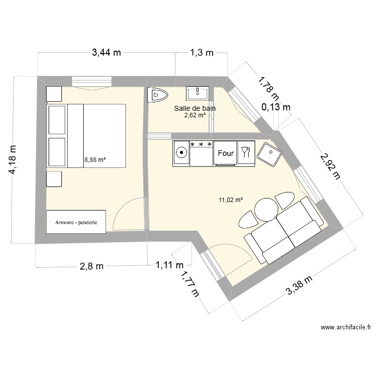 92130 - 2 puces 24m2 V6-Th. Plan de 3 pièces et 23 m2