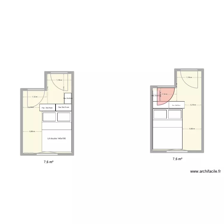 Chambre Tania. Plan de 2 pièces et 15 m²