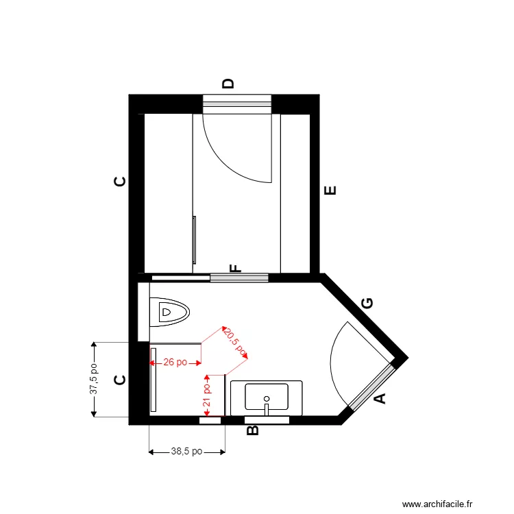 guilbault Verre. Plan de 2 pièces et 9 m²