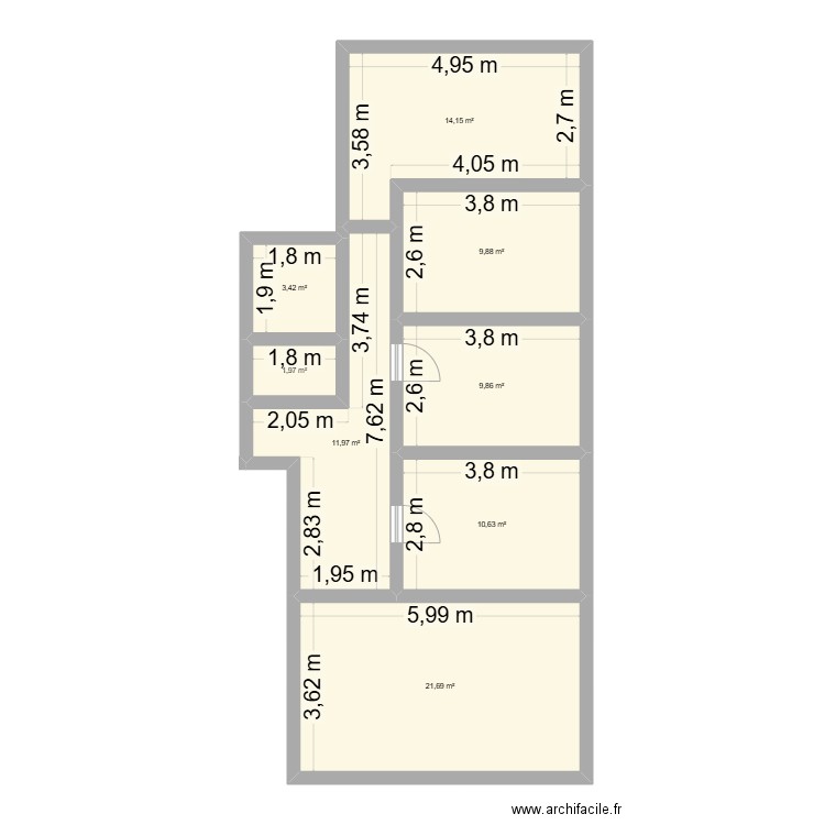 appart gren. Plan de 8 pièces et 84 m2