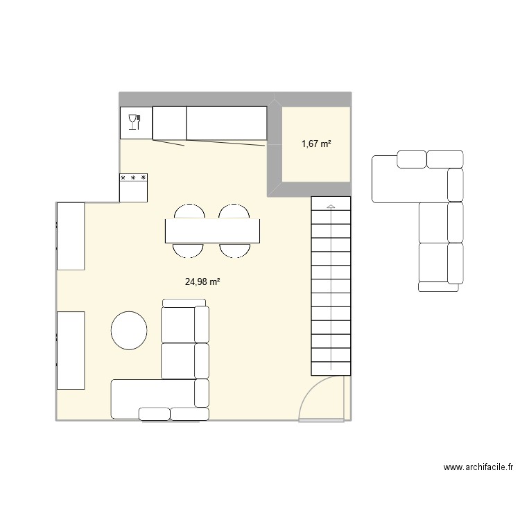 rdc. Plan de 2 pièces et 27 m2