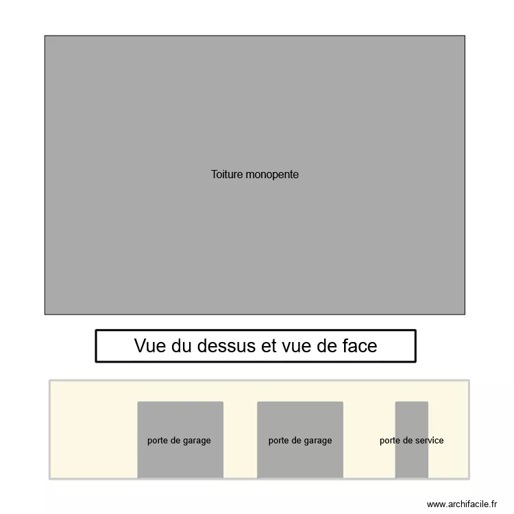 Vue du dessus et vue de face. Plan de 5 pièces et 40 m²