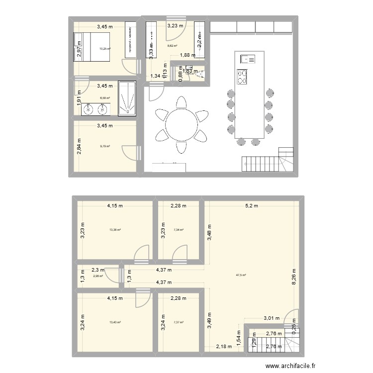 Maison. Plan de 5 pièces et 43 m2