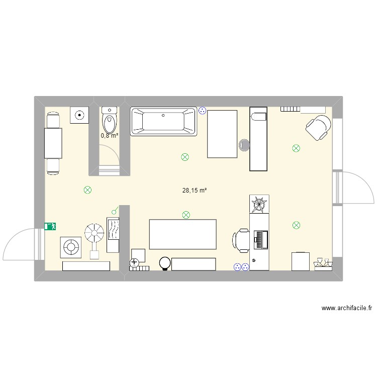Salon toilettage . Plan de 2 pièces et 29 m2