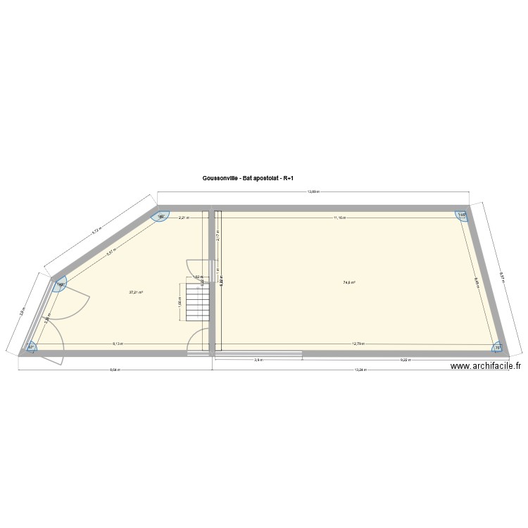 Goussonville - Bat apostolat - R+1. Plan de 2 pièces et 112 m2