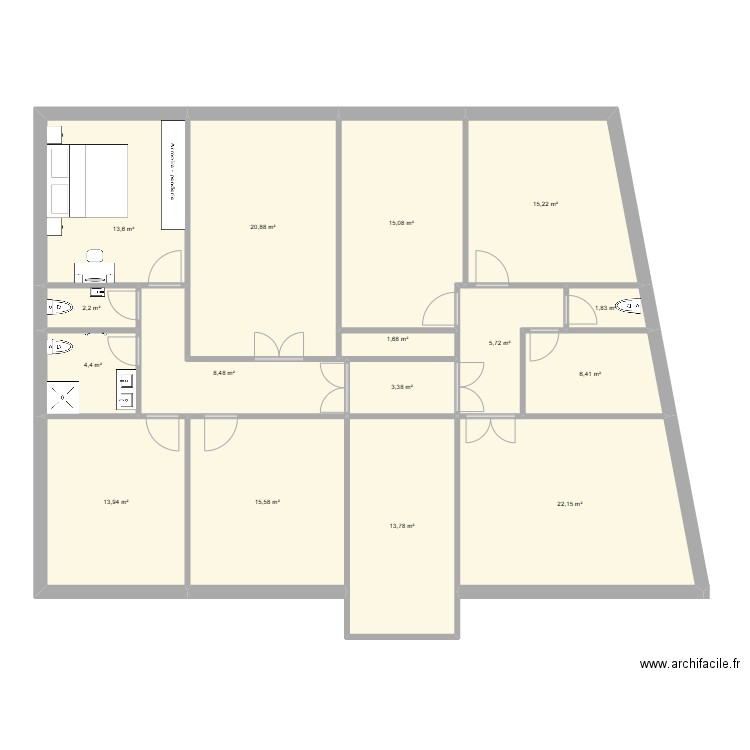 villa 1. Plan de 16 pièces et 164 m2