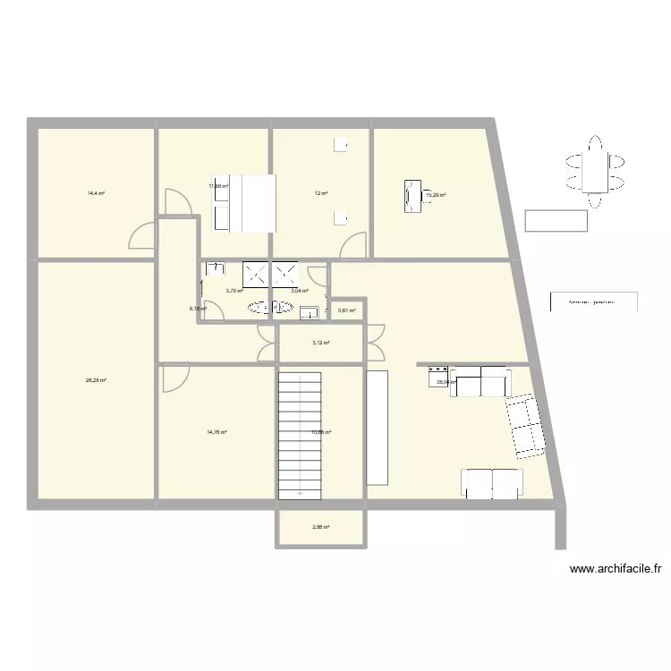 villa 1. Plan de 14  et 165 m²