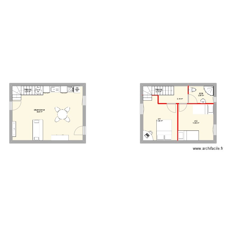 dépendance. Plan de 7 pièces et 63 m2