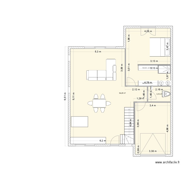 plan RDC nabil. Plan de 2 pièces et 97 m2