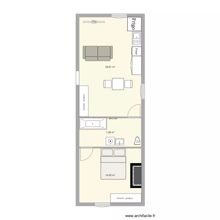 29 JJ - RDC droite. Plan de 3 Pièces et 47 m²