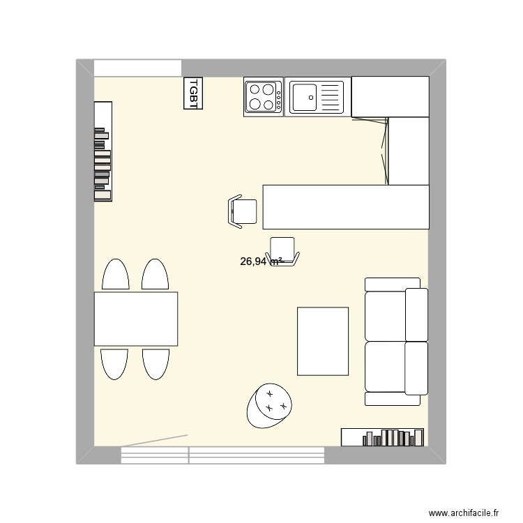 lhf. Plan de 1 pièce et 27 m2