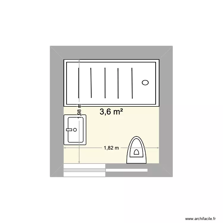 SDB V2. Plan de 1 Pièce et 4 m²