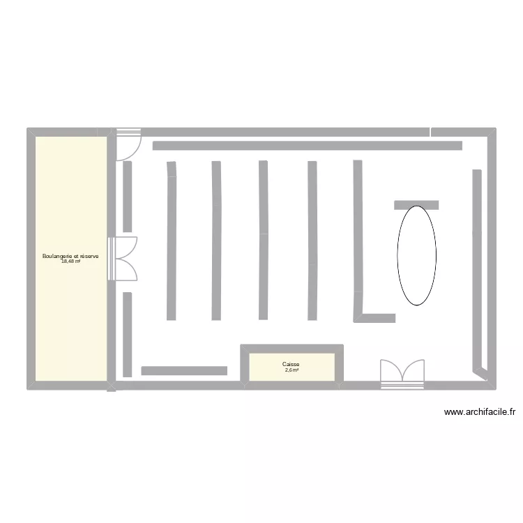 Magasin Carrefour. Plan de 2 pièces et 21 m²