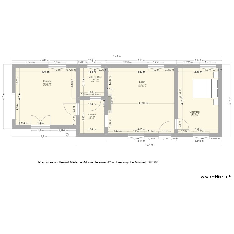 Maison Mélanie Benoit V4. Plan de 5 pièces et 65 m2