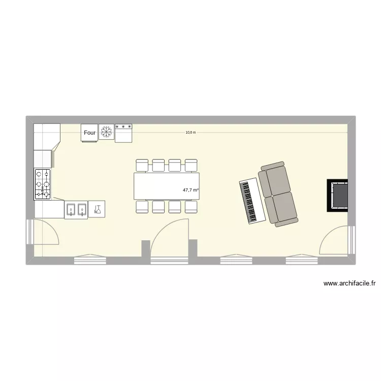 Pièce à vivre. Plan de 1 et 48 m² Pièce à vivre. Plan de 1 et 48 m²