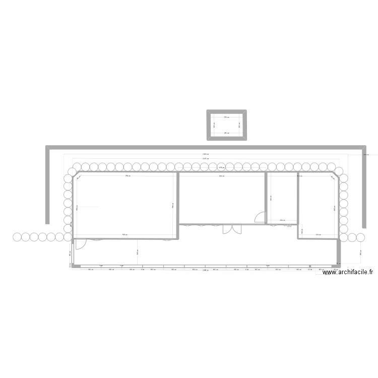 earthship projet 2 chambre + salle de sport ( variante salon hiver). Plan de 3 pièces et 70 m2