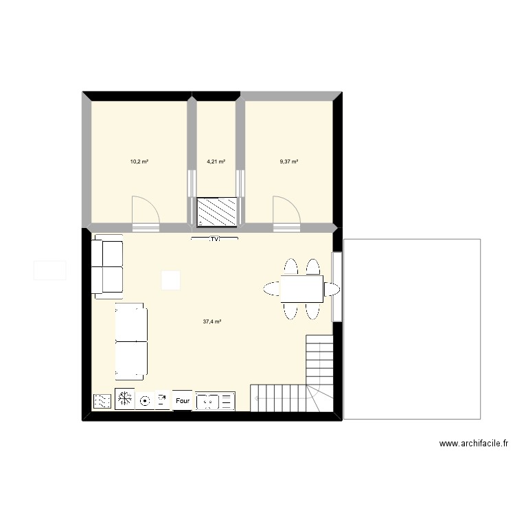 RdC Caro grange -1. Plan de 4 pièces et 61 m2