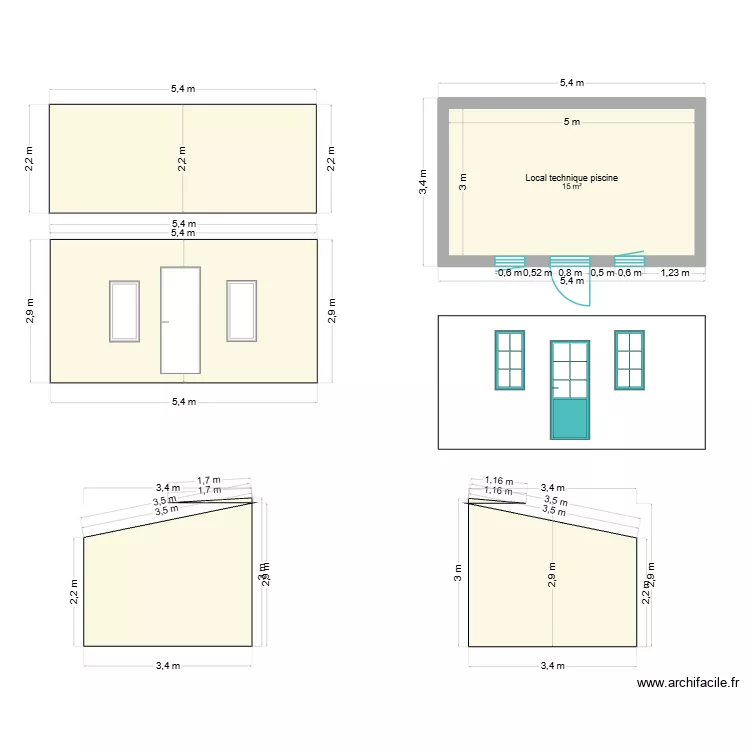 local technique piscine v3. Plan de 1  et 15 m²