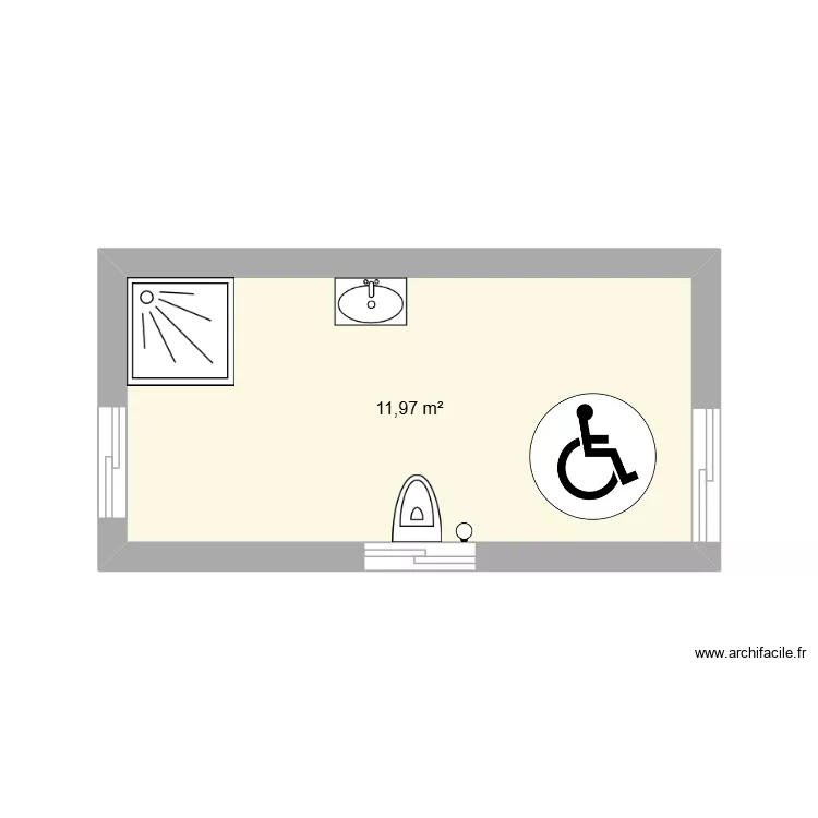 SDB PMR. Plan de 1  et 12 m²