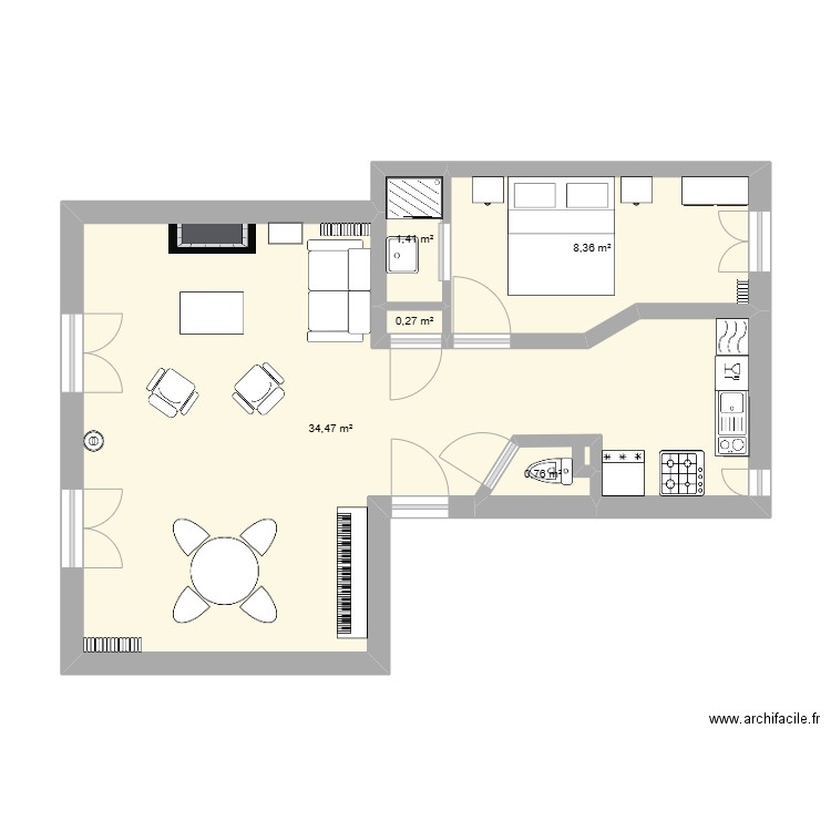 appart dans paris fini. Plan de 5 pièces et 45 m2