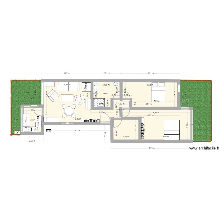 Jianshe solution 1. Plan de 3 pièces et 69 m2