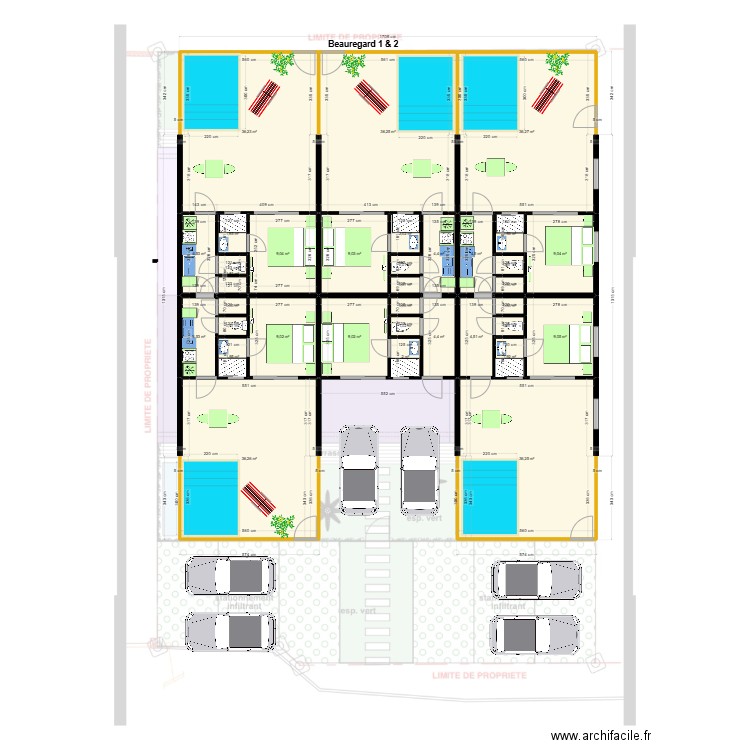 Beauregard parking. Plan de 34 pièces et 285 m2