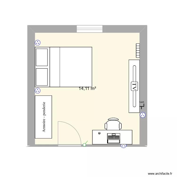 Chambre PL. Plan de 1  et 14 m²
