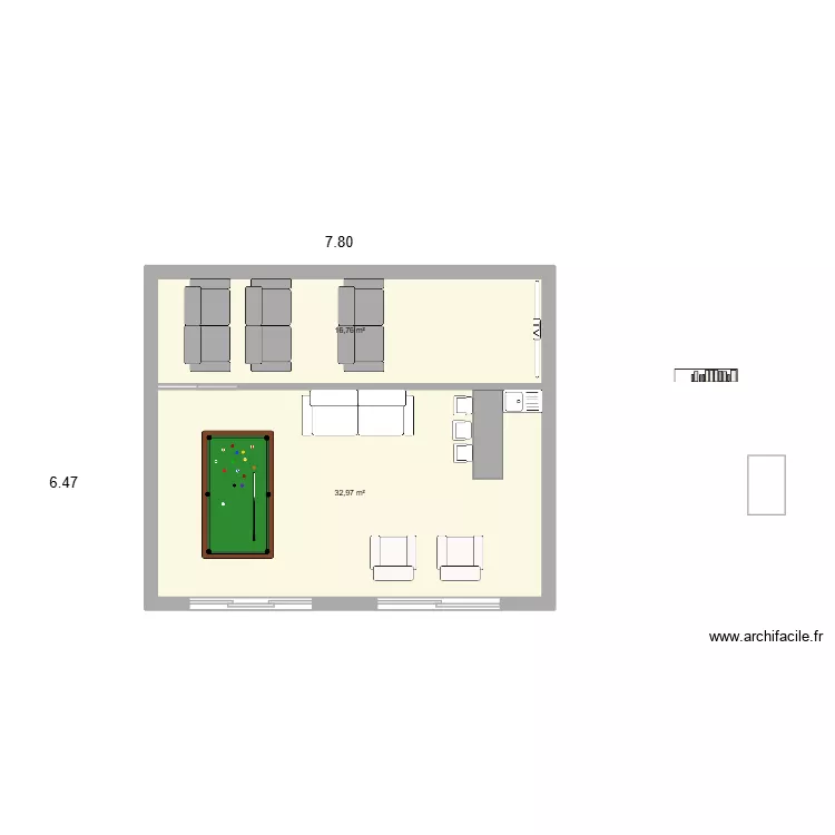 SALLE DE JEUX VERSION 2. Plan de 2  et 50 m²