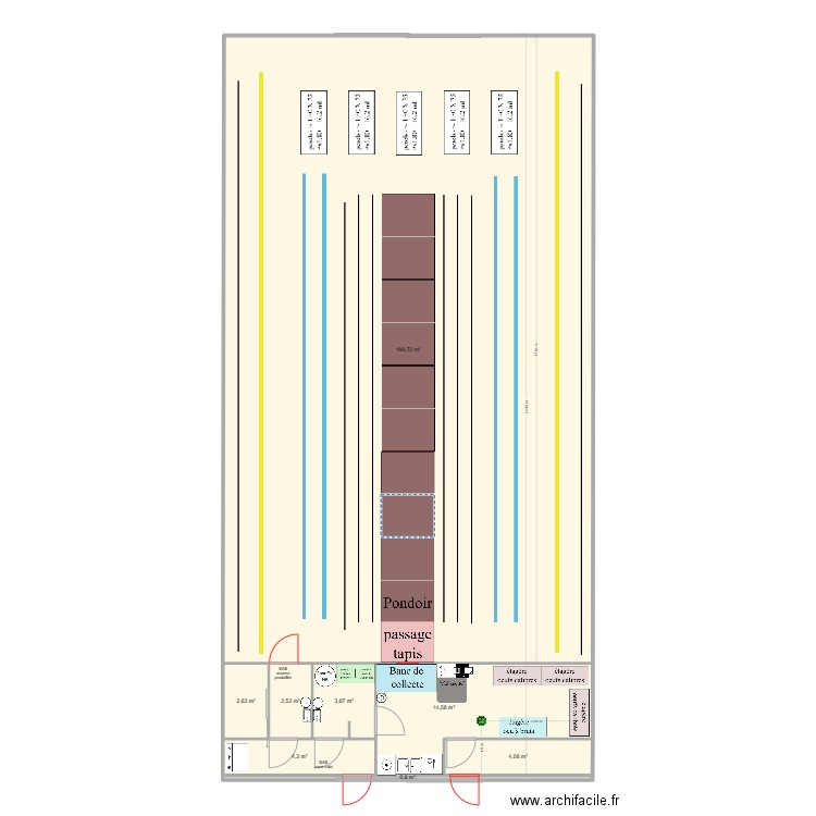 batiment élevage-21m-avec CEO. Plan de 8 pièces et 213 m2
