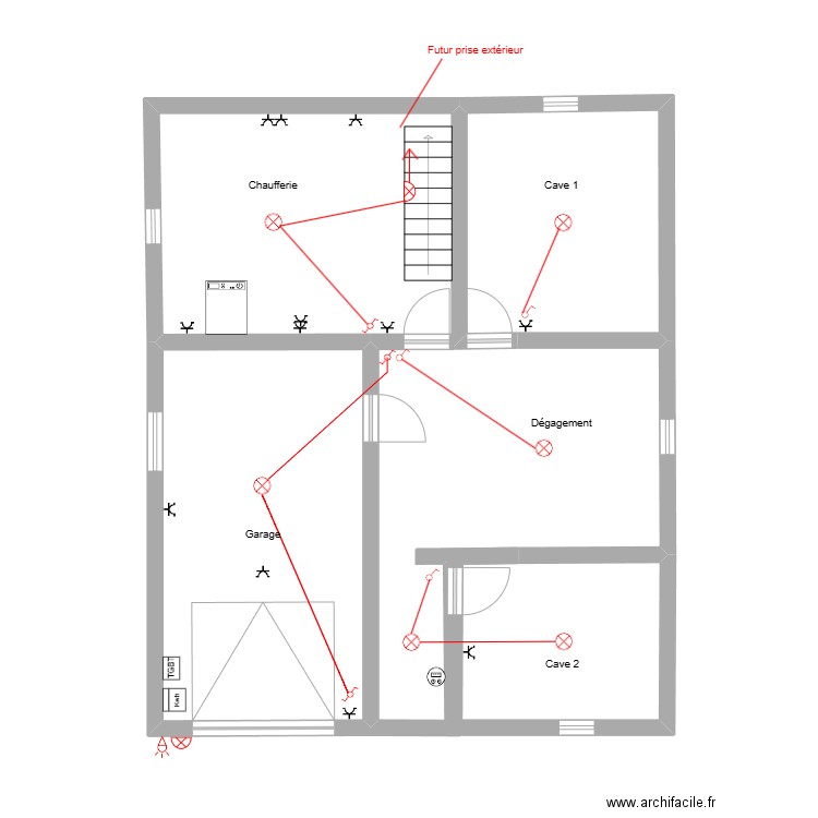 Derya sous sol électricité. Plan de 4 pièces et 80 m2