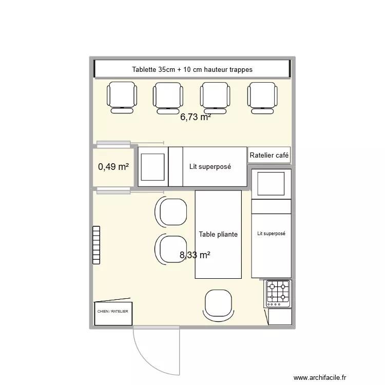 HUTTE FINALE. Plan de 3  et 16 m²