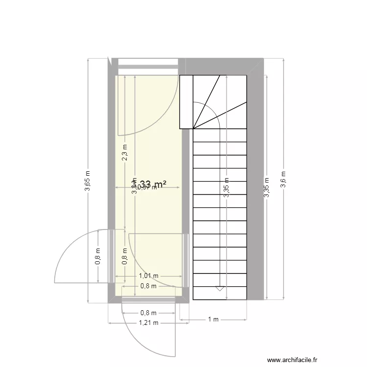HALL ENTREE. Plan de 1  et 3 m²