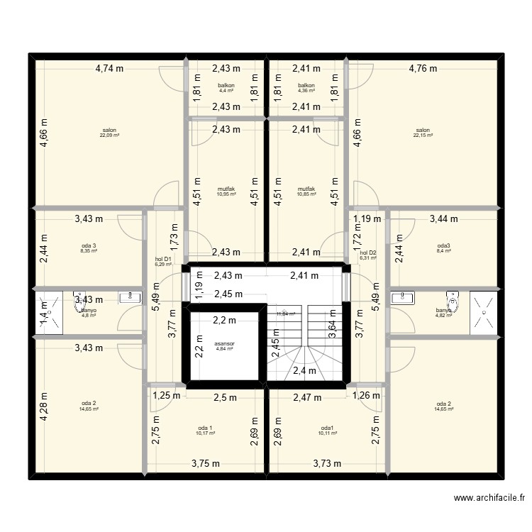 1255 ada 2 parsel giris kat B blok. Plan de 18 pièces et 180 m2