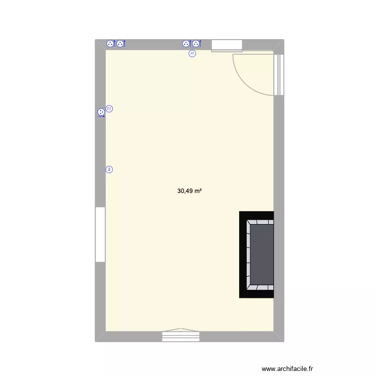cuisine 2. Plan de 1 Pièce et 30 m²
