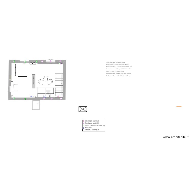 Bureau avec mobilier. Plan de 1 pièce et 20 m2