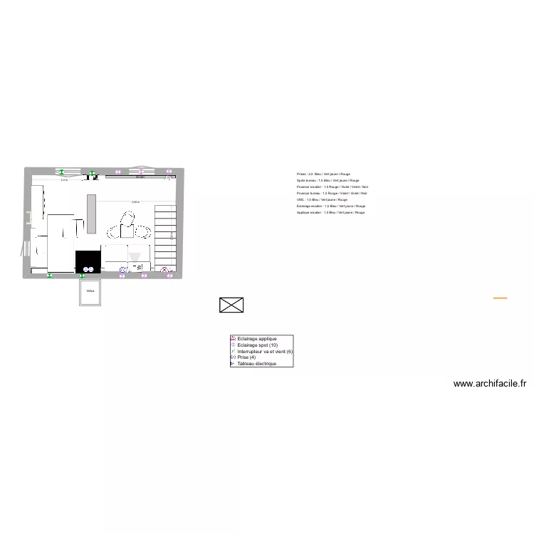 Bureau avec mobilier. Plan de 