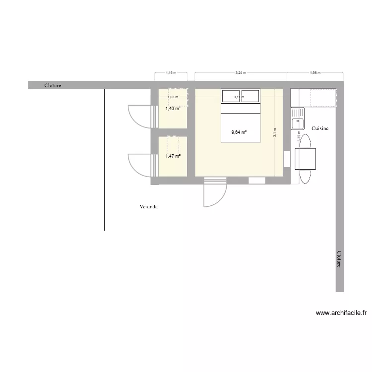 Test. Plan de 3  et 13 m²