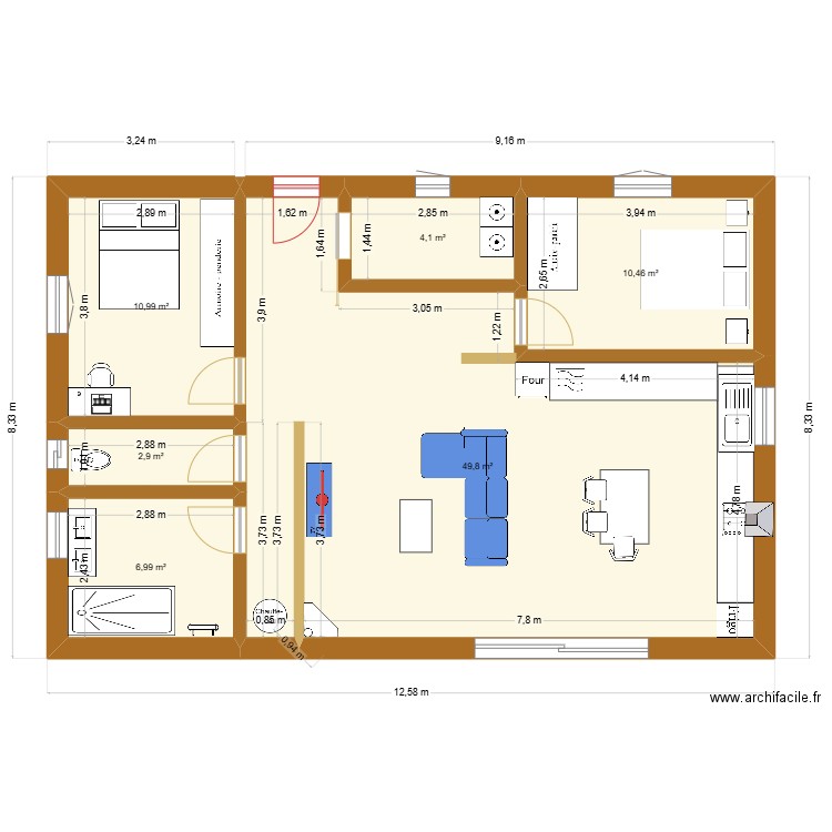 Chalet bis. Plan de 6 pièces et 85 m2
